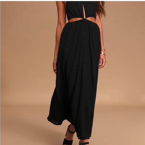 Lulus NWT Streamlined Style Black Tie-Back Cutout Maxi Dress Size M - Picture 6 of 7